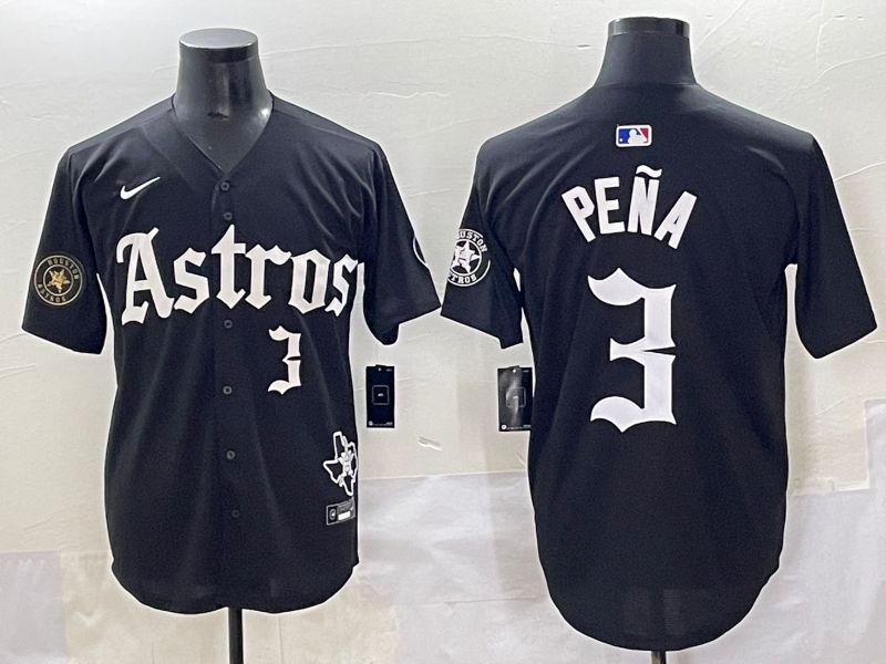 Men 2025 Houston Astros #3 Pena Black Five generations Joint Name Nike MLB Jersey style 19